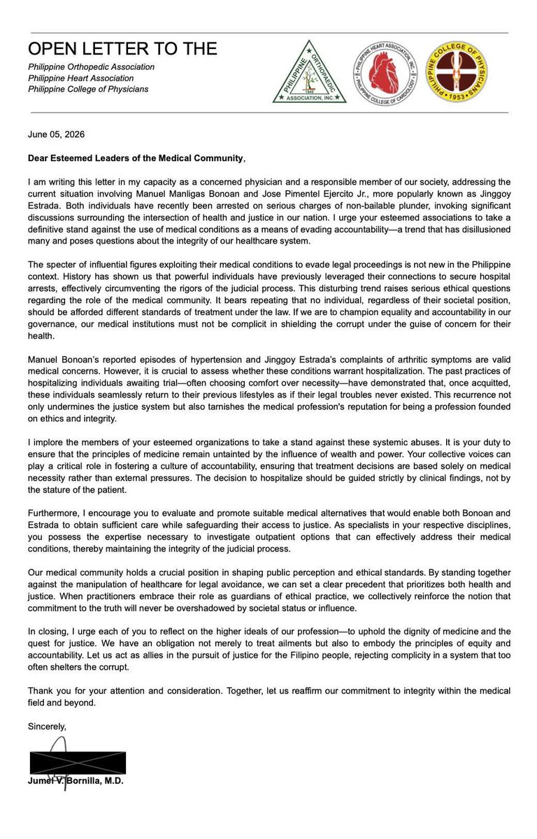 jvbornillamd's tweet photo. An Open Letter to the Philippine Orthopedic Association, Philippine Heart Association, and Philippine College of Physicians https://t.co/SKvaCCyXeA