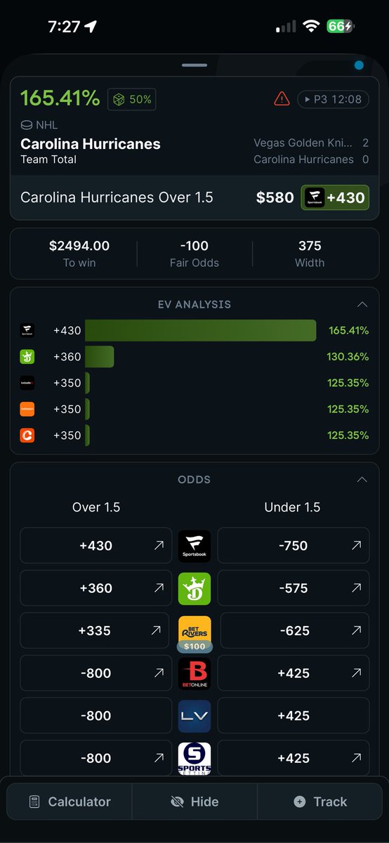 plusevsniper's tweet photo. YOOOOO!!! Check this out my fellow @OddsJam mates 

165% EV?! 

THEY SCORED TWO GOALS A MINUTE LATER! 😱 

Bro, I also live bet over 2.5 in the 1st period https://t.co/2E2T9fAiHy