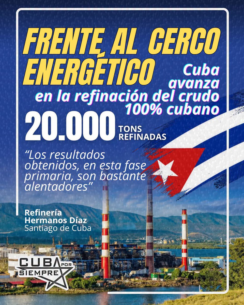 DaimePerez1's tweet photo. ‼️#Cuba no se detiene‼️ Avanza en la refinación del crudo 100% cubano. A más bloqueo mayor creatividad para vencer. #CubaVencerá ❤️🇨🇺💪‼️ https://t.co/AGNLUx7WIE