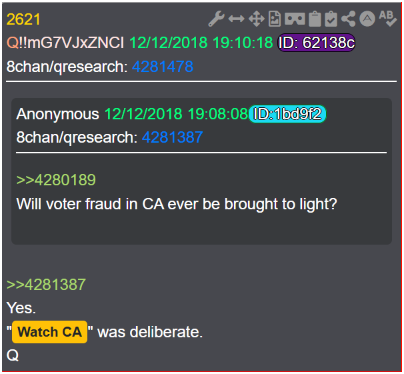 7thDean's tweet photo. President Trump's Truth is telling everybody to "Watch California" regarding the rigging of the election..🤔

Well if we go to the Q posts and look for one that tells us to "Watch CA" you find this little gem which tells us exactly what's going on....🧐 

Q 2621
    Will voter fraud in CA ever be brought to light?

Yes.
"Watch CA" was deliberate.👈👀🪤  
Q

The trap was set and the Democrats in California fell for it, hook, line and sinker..🤦‍♂️

I believe President Trump is letting California deliberately count extra votes for days after the election on purpose so all the people of California and the rest of the country can watch it happening in real-time...🐀🗳️👀

Because remember what we were told in Q post 4246...

Sometimes you can't TELL the public the truth.
YOU MUST SHOW THEM.
ONLY THEN WILL PEOPLE FIND THE WILL TO CHANGE.