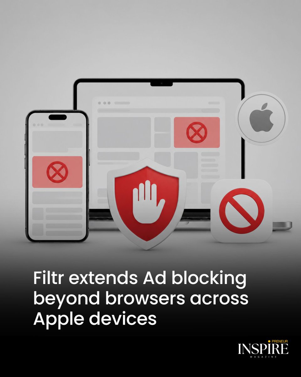 Inspirepreneur_'s tweet photo. Apple-powered privacy ad blocking service, #Filtr, allows iPhone, iPad and Mac to block various #advertisements and tracking request to apps through its latest app. 

Read: https://t.co/jkrMvW2WNl
#Inspirepreneur https://t.co/2pSbqR7aCy