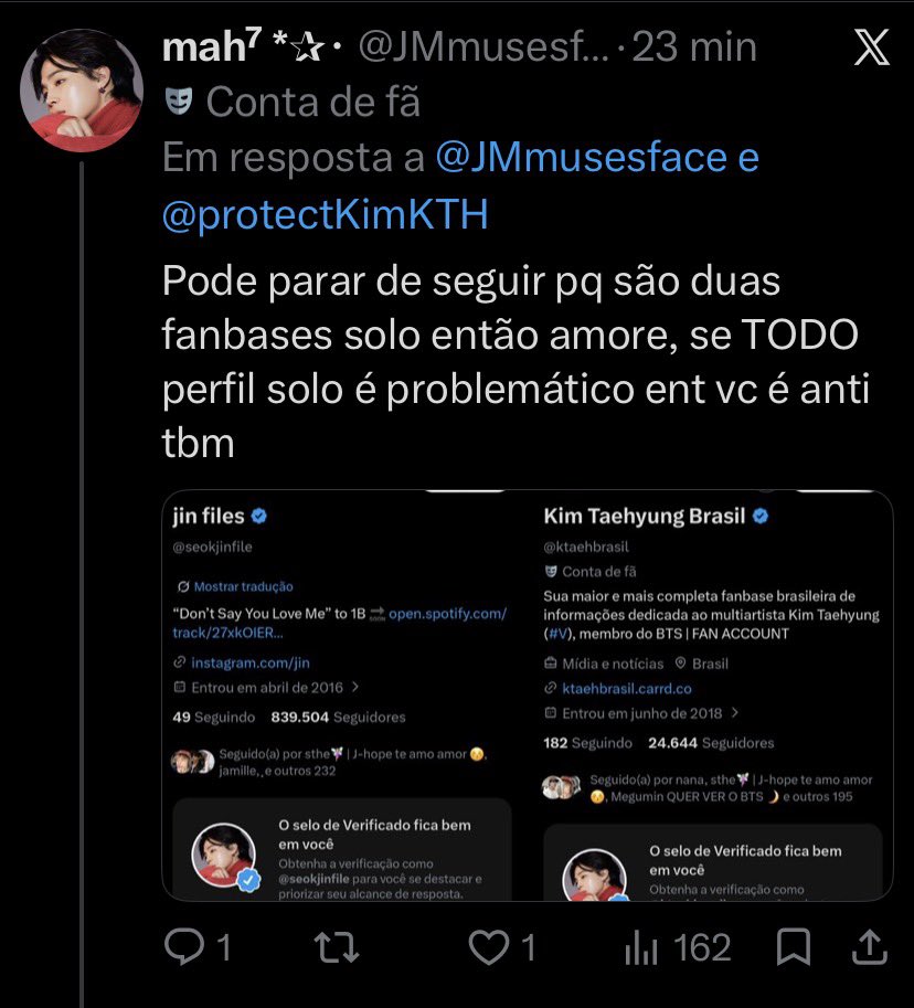KTHVFOR's tweet photo. Vou explicar direitinho @JMmusesface
 
1️⃣ "Eu sou anti porque interagi com anti" → EXATO! Quem sabe que determinada conta é anti, sabe que ela age contra, diminui, ignora ou ataca um dos meninos, e MESMO ASSIM vai lá interagir, curtir, compartilhar e ainda + https://t.co/WTUkwfLovU