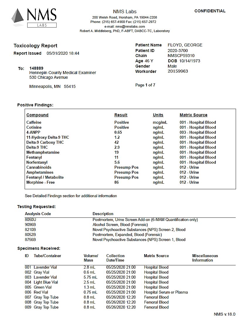 JakeDel8's tweet photo. @RevRayCistman Yea George Floyd  was a drug addict with a fk ton of fent in his system when he died. Heres the toxocology report https://t.co/fQIlXJmgwv