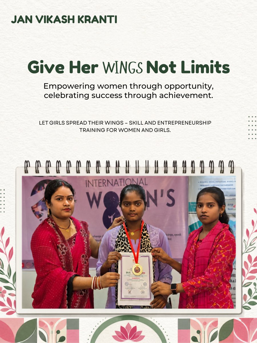 janvikashkranti's tweet photo. Give her wings, not limits. 🌸
Through Jan Vikash Kranti’s “Let Girls Spread Their Wings” initiative, we empower women and girls with skills, entrepreneurship training, confidence, and opportunities to achieve more.
#WomenEmpowerment #SkillDevelopment #JanVikashKranti https://t.co/a87fOERZqc