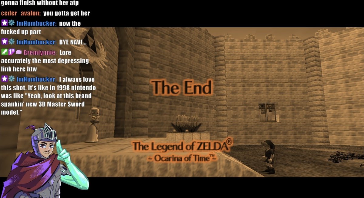 Questionablman's tweet photo. Glad to say I finish Ocarina of Time 

Since I started streaming I met so many new people I'm glad to have small community growing and to intricate :] 

Thank you yall 💚 can't wait for the next Zelda game to play (^_^) https://t.co/bmpiIue1BU
