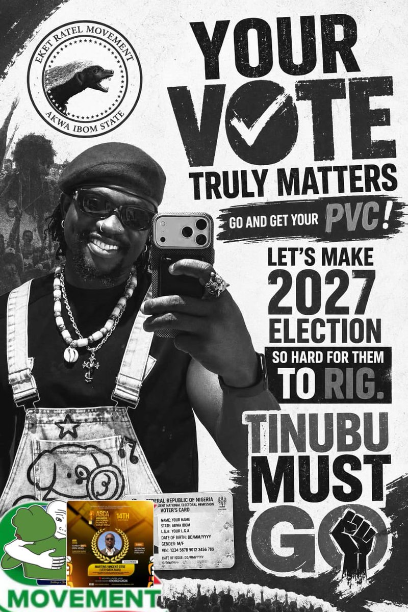 SimoncoleB's tweet photo. 🚨 ENOUGH IS ENOUGH! THE TIME FOR PREPARATION IS NOW! 🚨

Fellow Nigerians, and the great, fearless people of Edo State LGA! We have felt the heat, we have endured the hardship, and we have done enough talking. Now, it is time to take action.

The political elites rely on our apathy, our silence, and our absence on election day to manipulate the system. But we are changing the narrative!

Read the message loud and clear: YOUR VOTE TRULY MATTERS. 🫵🏾

We are not just hoping for a better Nigeria; we are going to enforce it at the polls. The OK Movement is calling on every well-meaning youth and citizen to take charge of our collective future. Like the Ratel (Honey Badger), we are fearless, relentless, and we absolutely will not back down! 🦡🔥

🛑 TINUBU MUST GO! ✊🏾

But bad leadership won't leave just because we complain online. It changes when we take our power back!

Here is our ultimate game plan:

1️⃣ GO AND GET YOUR PVC! It is your only legal weapon. If you don't have it, go and register.