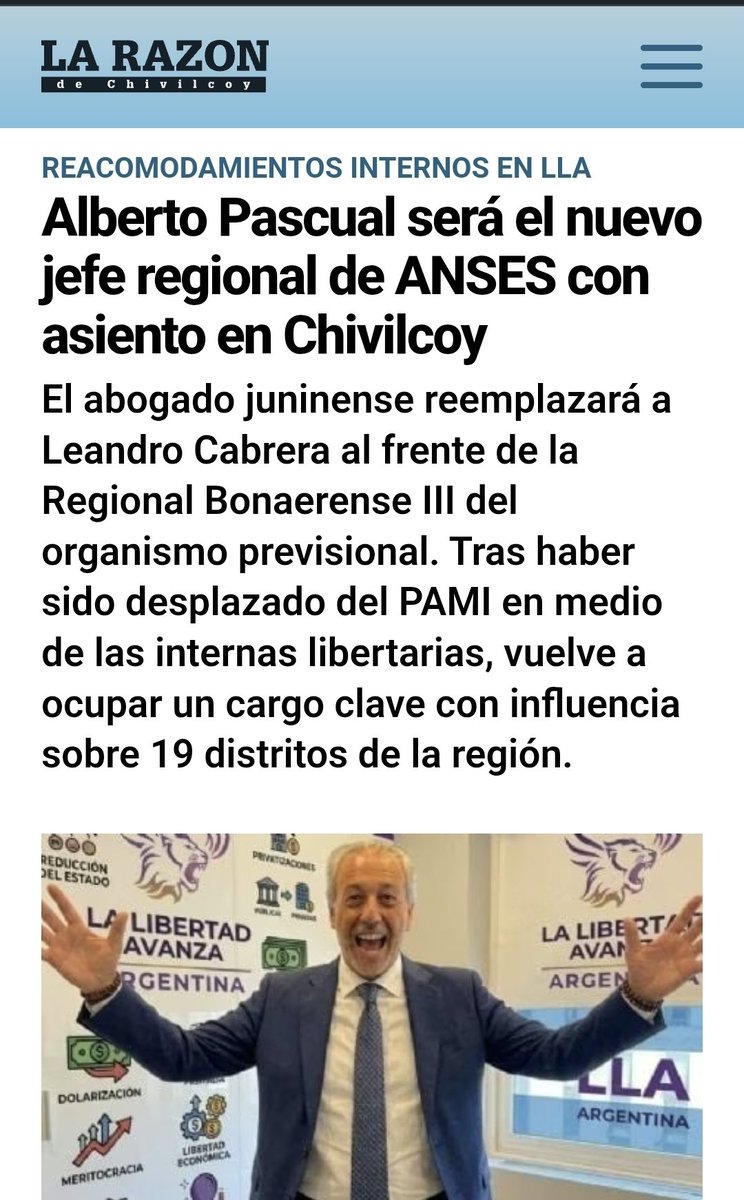 TraductorTeAma's tweet photo. 🧈🚨| SIGUEN LOS LOGROS DE SEBASTIÁN MANTEQUILLA PAREJA.

El peronista abiertamente anti-Milei, Alberto Pascual, fue premiado por su trayectoria puteando al Javo y designado como Jefe Regional Bonaerense III de ANSES. Con injerencia en 19 distritos. https://t.co/J32hLMFpYR