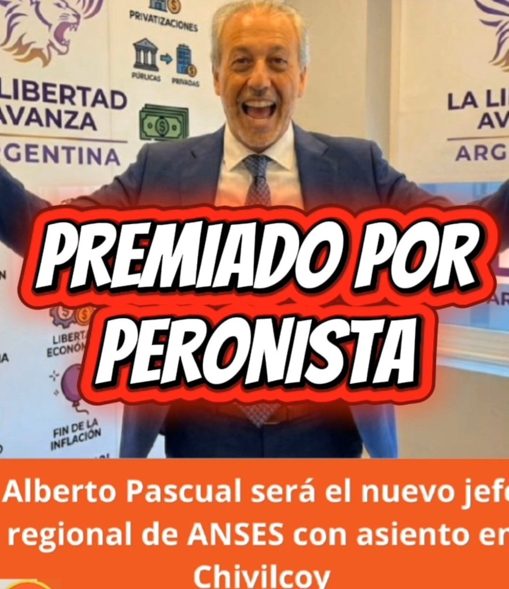 TraductorTeAma's tweet photo. 🧈🚨| SIGUEN LOS LOGROS DE SEBASTIÁN MANTEQUILLA PAREJA.

El peronista abiertamente anti-Milei, Alberto Pascual, fue premiado por su trayectoria puteando al Javo y designado como Jefe Regional Bonaerense III de ANSES. Con injerencia en 19 distritos. https://t.co/J32hLMFpYR