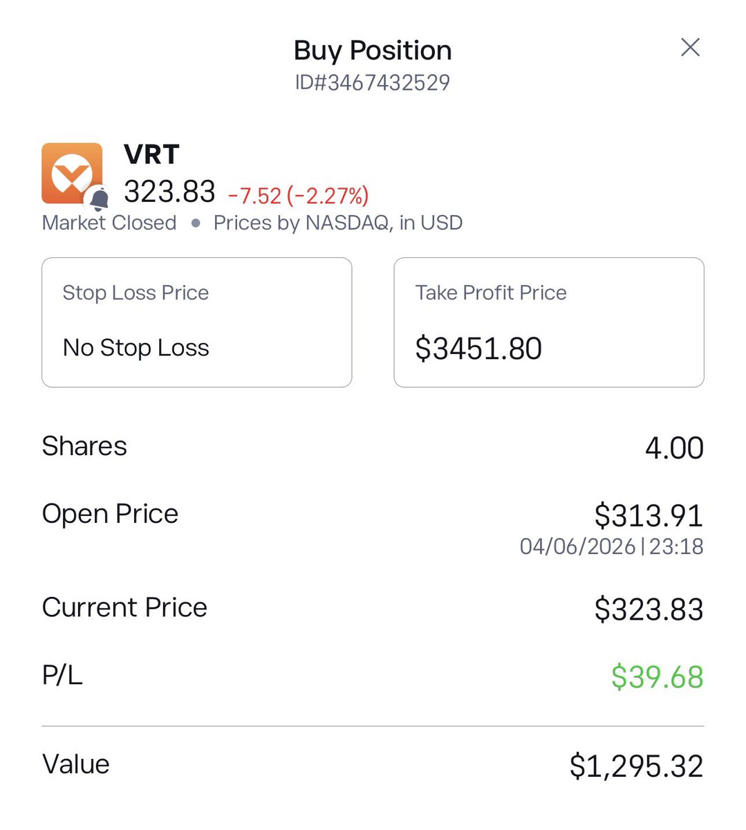 Path21Mil's tweet photo. Sticking to my plan - I’ve added to my $VRT position.
I’ve got the whole month ahead, and I’ll keep accumulating anything on my 18-ticker core portfolio that looks discounted.
Thesis: Data center power and liquid cooling pure play. 
Receipt: https://t.co/e74fSRQp38