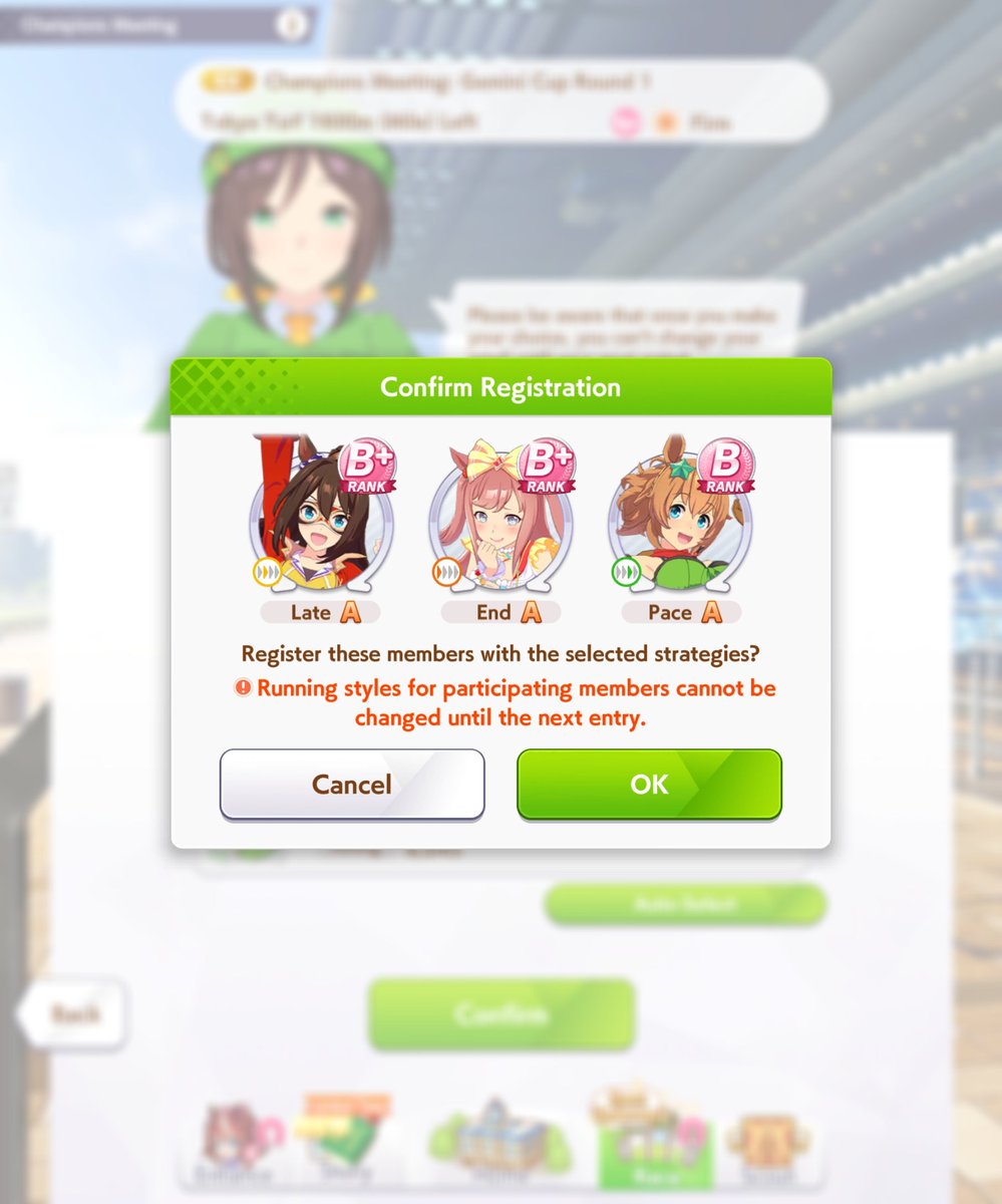 mman212's tweet photo. Time to fail this CM goal is at least 1 win, Ines Fujin is my alternate racer if all else fails lol https://t.co/bDFMxm9rat