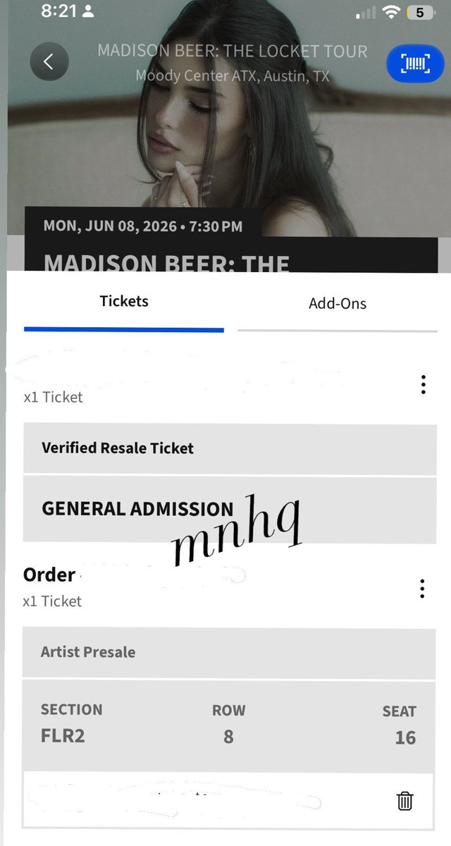 hiro15250's tweet photo. 🚨 Selling 1 ticket to #MadisonBeer’s Locket Tour in Austin, Texas for $213. Floor 2 Row 8 Seat 16. #AustinLocketTour https://t.co/eHg57C6ZJJ