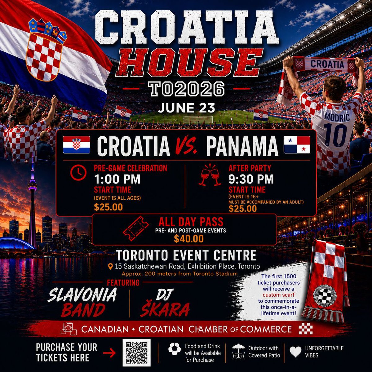 CroatChamber's tweet photo. MATCH DAY AT CROATIA HOUSE TO2026 

Join thousands of Croatian supporters on June 23 for an unforgettable day of football, music, and celebration before and after Croatia 🇭🇷 vs Panama 🇵🇦.

https://t.co/znG5HJ4WRV https://t.co/P7SZnugiAi