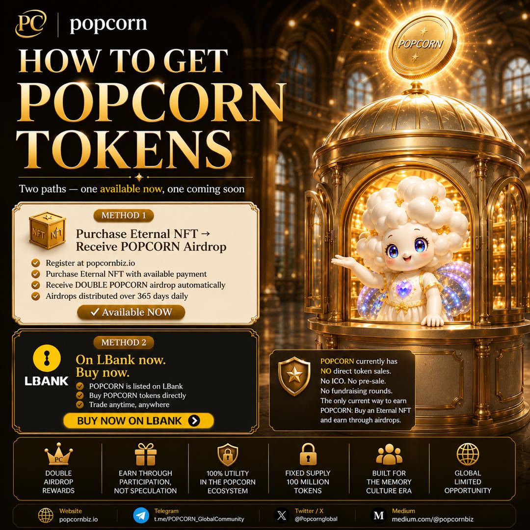 Popcornglobal's tweet photo. 🍿 How to Get $POPCORN Tokens?

There are now TWO ways to join the POPCORN ecosystem:

🎁 Method 1: Purchase an Eternal NFT
✅ Receive DOUBLE POPCORN airdrops
✅ Daily distribution over 365 days
✅ Earn through ecosystem participation

💰 Method 2: Buy Directly on LBank
✅ POPCORN is now listed on LBank
✅ Buy anytime, anywhere
✅ Join the Memory Economy today

Why POPCORN?
🏛 Powers the Memory Culture Ecosystem
💎 Utility-driven demand through real products and services
🔒 Fixed supply of 100 million tokens
🌏 Built for the future of digital legacy and memory preservation

POPCORN isn't just another token.

It's the settlement layer for AI Memorial Services, Digital Archives, Bio-Gems, and Memory Culture Centers.

Start your journey today:
🌐 https://t.co/0M0P3r9YhU

#POPCORN #MemoryCulture #LBank #Web3 #RWA #AI #DigitalLegacy #Kaia
