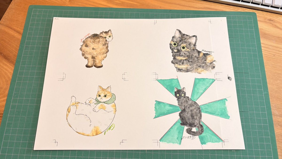 momorin  絵画４点 ミモザと虹と小さなお茶会/原画 おおもりたま展in王冠印雑貨店2026」3日目です🐈🐈🐈 明日の在廊日に