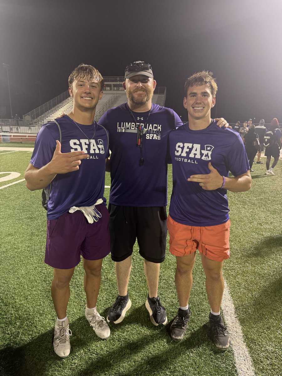 Brett_Alver's tweet photo. Had an amazing time this evening @SFA_Football camp. Got a ton of coaching from @Coach_RogersSFA, and had a great time talking with @CoachFaske and @CoachCarthel.

@CoachWhiteDB1 @CoachBrownLBs @CoachWinings @Coach_Hinshaw @_CoachGregg @justin3kay @806hsscmedia @coachp_ACU https://t.co/Y9QScl0hAA