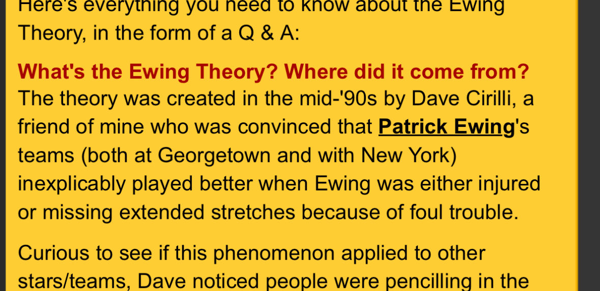 RandyBTweeden's tweet photo. @ccc481981 @rBillSimmonsPod Or you could say it was based on nothing more than it seemed like teams were better without Ewing.  Either way, pretty bad https://t.co/AJdjqmMLzL