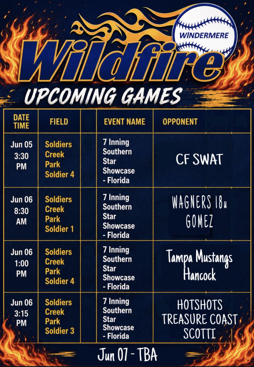 AddisonHunter27's tweet photo. Schedule for this weekend! We start tomorrow at 3:30. Be there! @WildfireOBrien1 @SoftballDown @DirectRecruits @UNCOMMITTED_CFL @THEWOWSB @LineDsoftball @CoastRecruits @CoastRecruitsSB https://t.co/FpCv6RhRIj