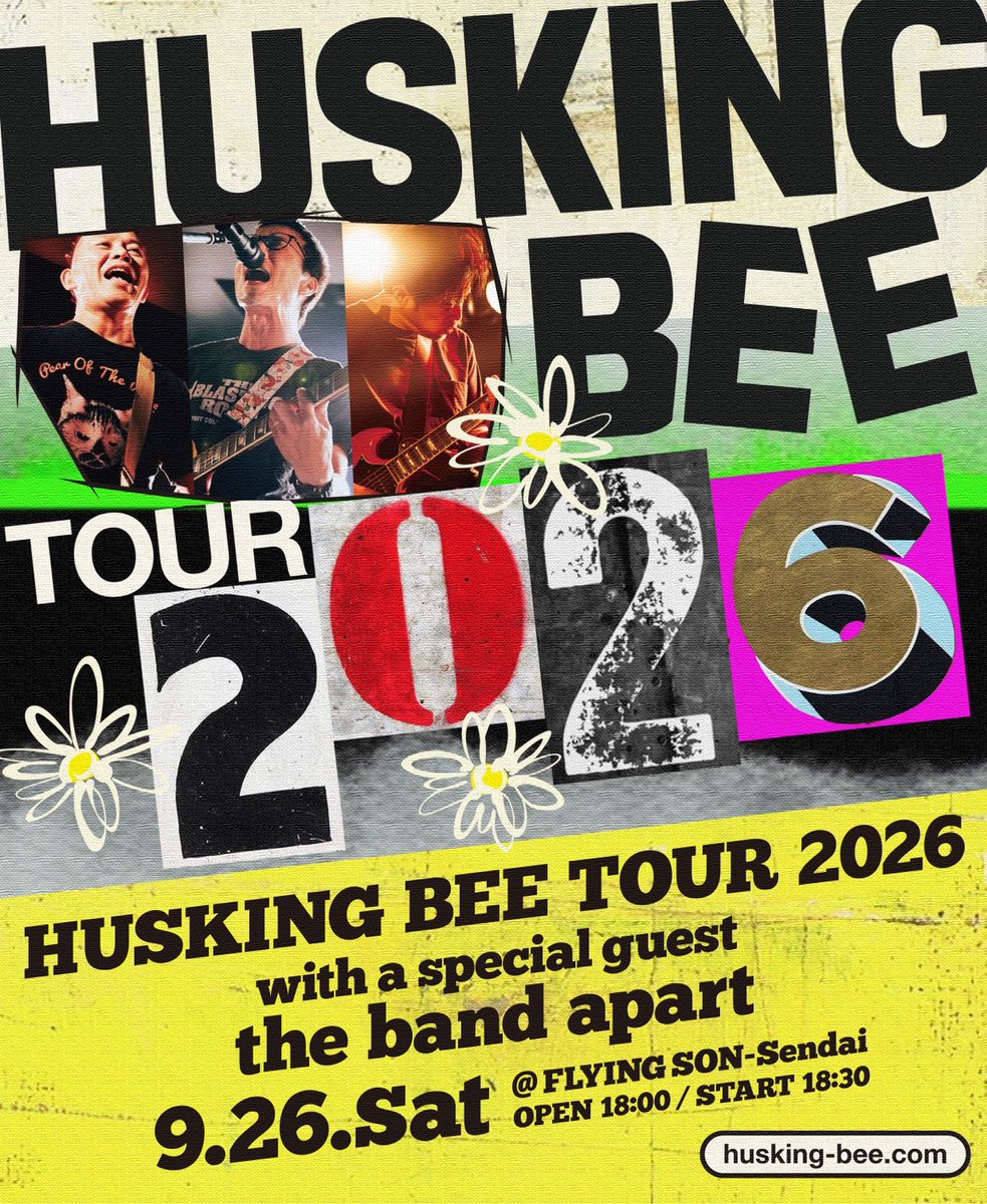 asg_official's tweet photo. 【the band apart】

『HUSKING BEE TOUR 2026』
に2夜連続で出演いたします！ 

 日程・会場：
9月25日(金)　福島・いわき club SONIC
9月26日(土)　宮城・仙台 FLYING SON

出演： 
HUSKING BEE
the band apart

チケットなど詳細は公式HPをご確認ください！
↓↓
https://t.co/V7fLvp6adc https://t.co/H055dmrZS9