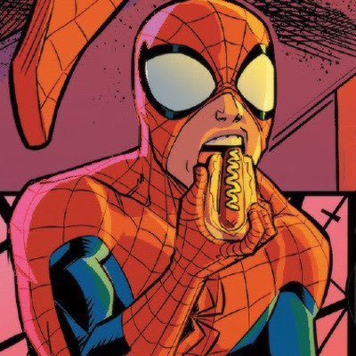 SpecWebHead's tweet photo. Spider man is having his dinner….. yes it’s a single hotdog. https://t.co/vhTKxd1w6K