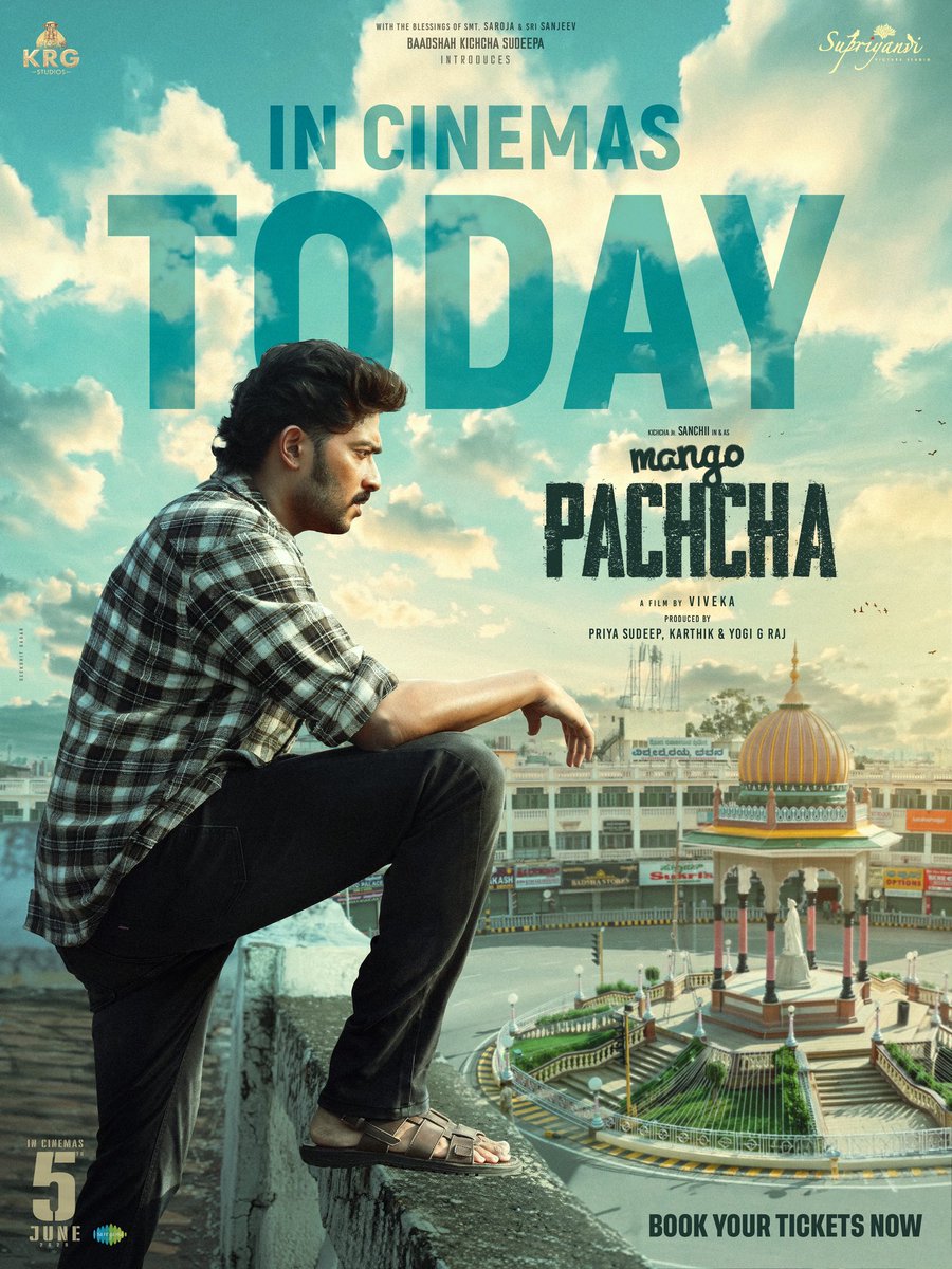 KRG_Connects's tweet photo. Mango Pachcha in Cinemas now!! 
Meet Pachcha aka Prashantha at your nearby theatres from Today!! 
Book your tickets now on BookMyShow & District by Zomato.

#MangoPachcha releasing on 𝟓𝐭𝐡, 𝐉𝐮𝐧𝐞 𝟐𝟎𝟐𝟔. 
#MangoPachchaOnJune5th

@sanchithsanjeev #SupriyanviPictureStudio @KRG_Studios @SupriyanviPicS #KaajalKunder #Viveka @iampriya06 @Karthik1423 @yogigraj @charanrajmr2701 @TSrirammt @abhijithbgowda @Nagbhushan_94 @shekarchandra71 @ItsVishwas9621 @sharathvashisht #MayurPatel #JaiGopinath @Ugram_Manju #HariniShreekanth #Hamsa @Rashmith14 @deekshit_sagar @saregamasouth @mango_pachcha @pinkticketsoff @PROHarisarasu