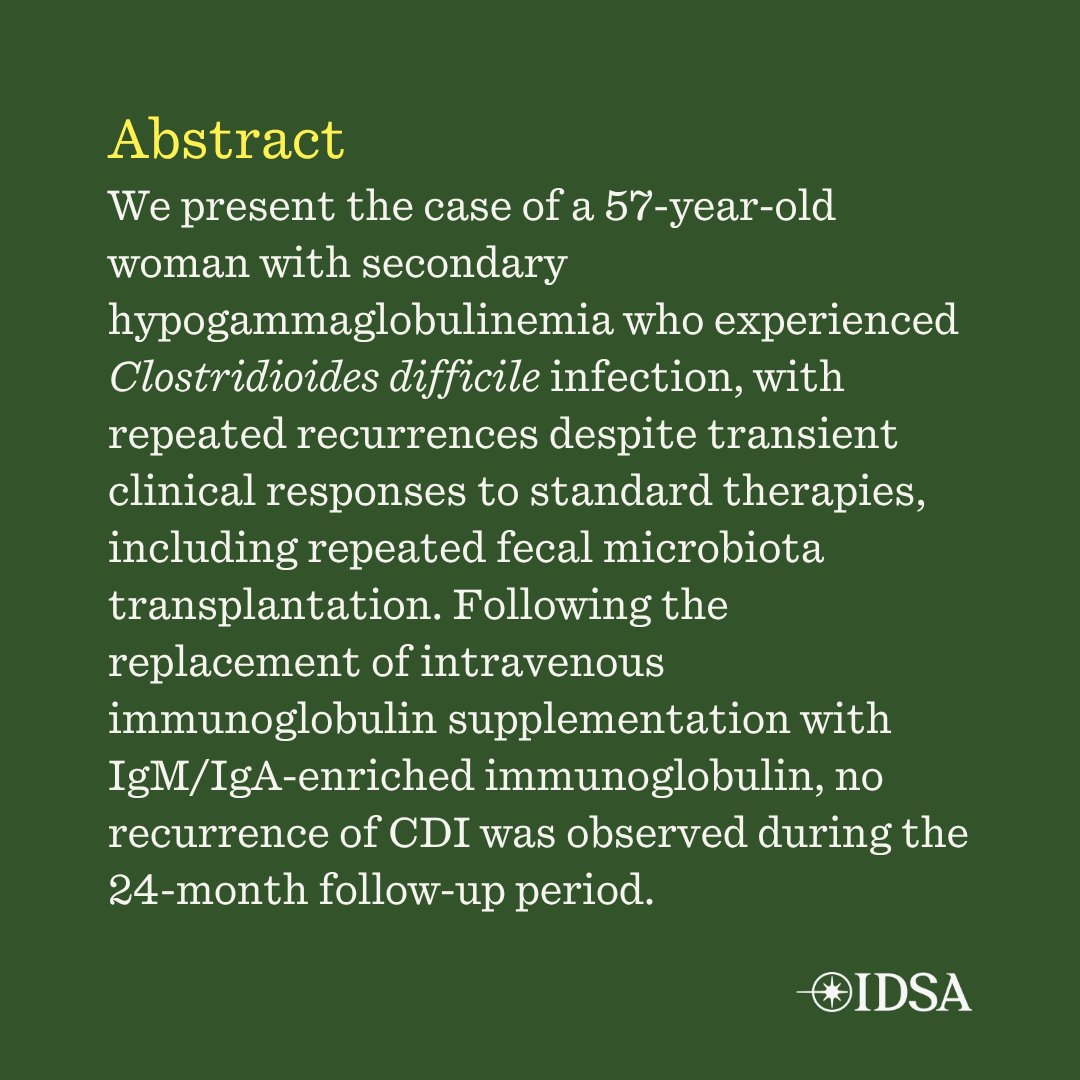 JIDJournal's tweet photo. IgM/IgA-Enriched Immunoglobulins: a Key to Breaking the Cycle of Clostridioides difficile Infection Recurrences in Patients with Hypogammaglobulinemia?

✅ Just Accepted
🔗 https://t.co/xVAW04CbGX https://t.co/NJWy0M7M2a
