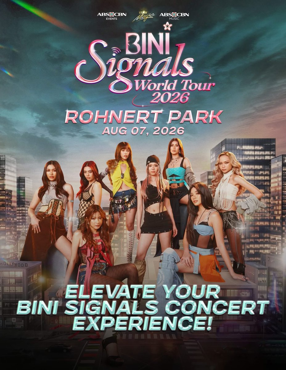 ABSCBNpr's tweet photo. California, we're ready to make Rohnert Park blush even more this August 7! 🇺🇸🌸

Upgrade your BINI Signals World Tour 2026 concert experience with these limited VIP perks!😍

Secure your tickets now!
🔗https://t.co/Jo5YKpC8D4

#BINI #BINI_SIGNALS_WORLDTOUR_2026 https://t.co/5t3XsrYHGL