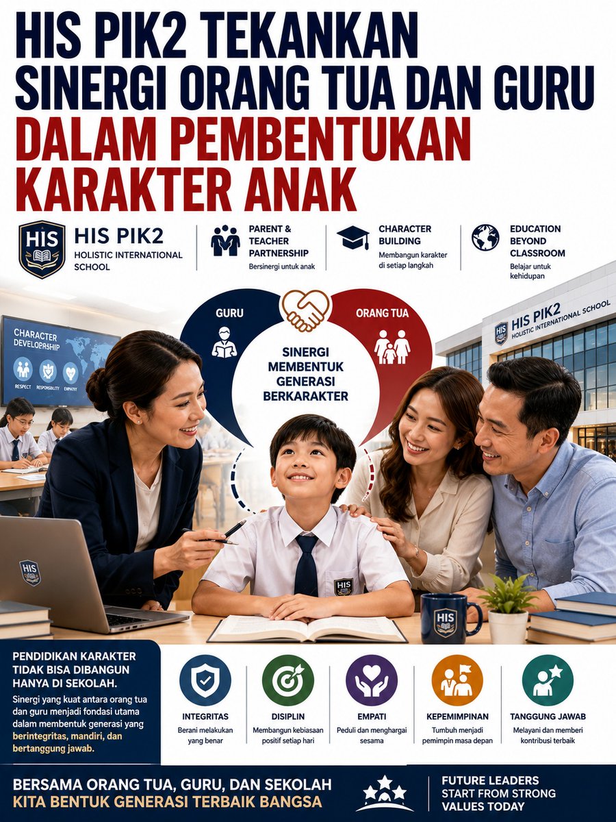 Hadisqye's tweet photo. "Di sekolah diajarin respect. Di rumah dipraktikin." 
Itu prinsip HIS PIK2 ✨
Pendidikan karakter gak bisa dibangun hanya di sekolah.
Dibutuhkan sinergi kuat antara guru + orang tua.Karena future leaders start from strong values today 🌱
Tag guru &amp; ortu hebat  jadi tim terbaik https://t.co/zjYq8Xk1pH