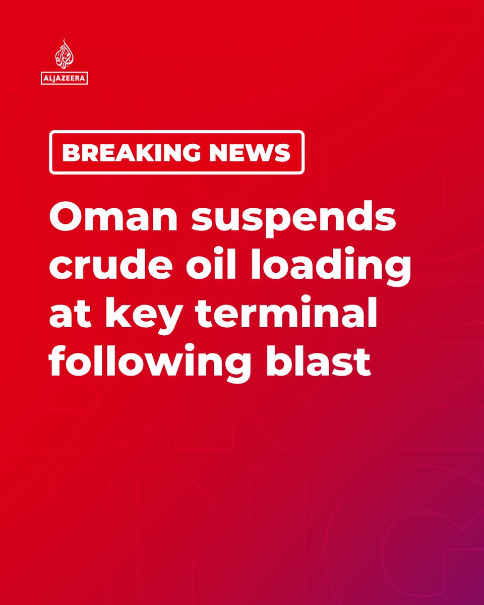 AJEnglish's tweet photo. BREAKING: Oman has suspended crude oil loading at its key Mina Al Fahal terminal after an explosion near its offshore mooring berths. Reuters reports the blast was caused by a suspected drone attack, citing unnamed sources.

🔴 LIVE updates: https://t.co/t9czuGQqLE https://t.co/YOhoKF996l