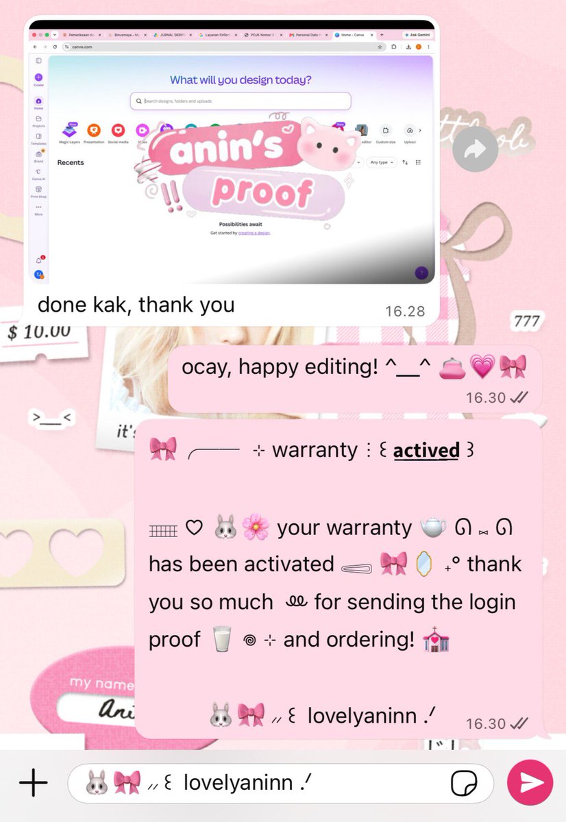 lovelyaninn's tweet photo. 🎀 ⸝⸝ ꒰  canva member 1 month!  .ᐟ

៶៲៸ ꒰ price :: 12.000 𐙚 ꒱ jajan yu! >< 🐰💗 https://t.co/2NfgXoQVwr
