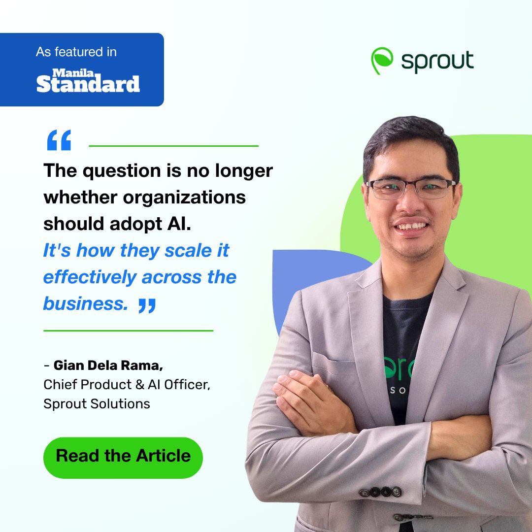 SproutHRTech's tweet photo. In a feature from Manila Standard, Sprout’s Chief Product Officer and Head of AI Labs, Gian Dela Rama, discusses how businesses are approaching the next stage of AI adoption.

Read the full article here: https://t.co/hiWNBeiqgw 

#GreatEmployersUseSprout https://t.co/hqM7ieuDFI