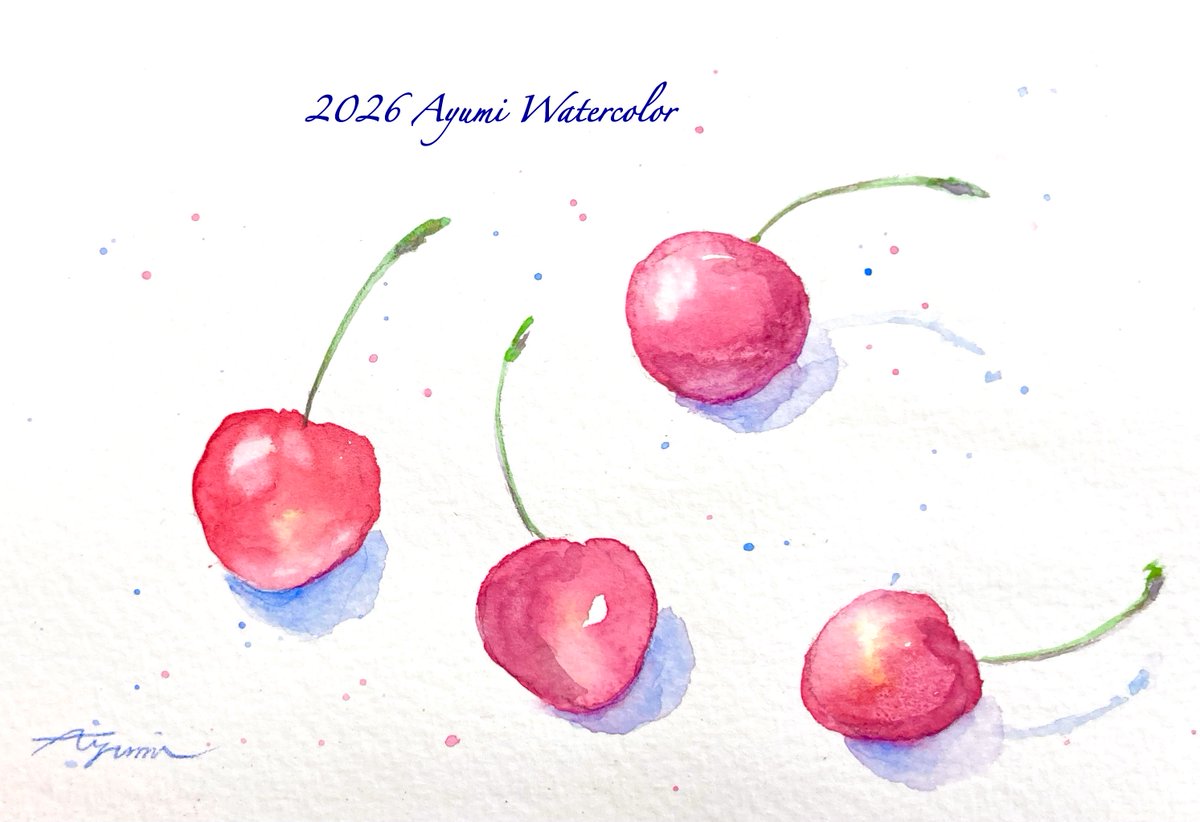 mi_yu_ami's tweet photo. さくらんぼの詩🍒
#透明水彩　#watercolor https://t.co/SLx9Mmup6k