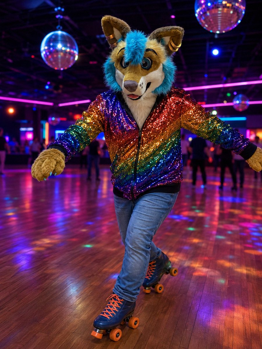 Salty_Old_Yote's tweet photo. Hey it's #FursuitFriday and I'm skating into this weekend like a majestic disco prince...or something like that. Have a magical day!
#2SF https://t.co/EyRHBDvLfM