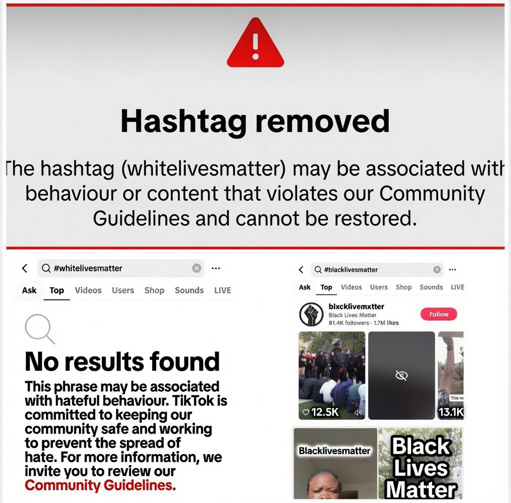 PONY_Official's tweet photo. TikTok banned ‘whitelivesmatter’ as racist. 

But ‘blacklivesmatter’ is fine of course. 

One more reason I’ll never be on that app. 

Why would I go where my life is hated? https://t.co/bDyY5rCvol