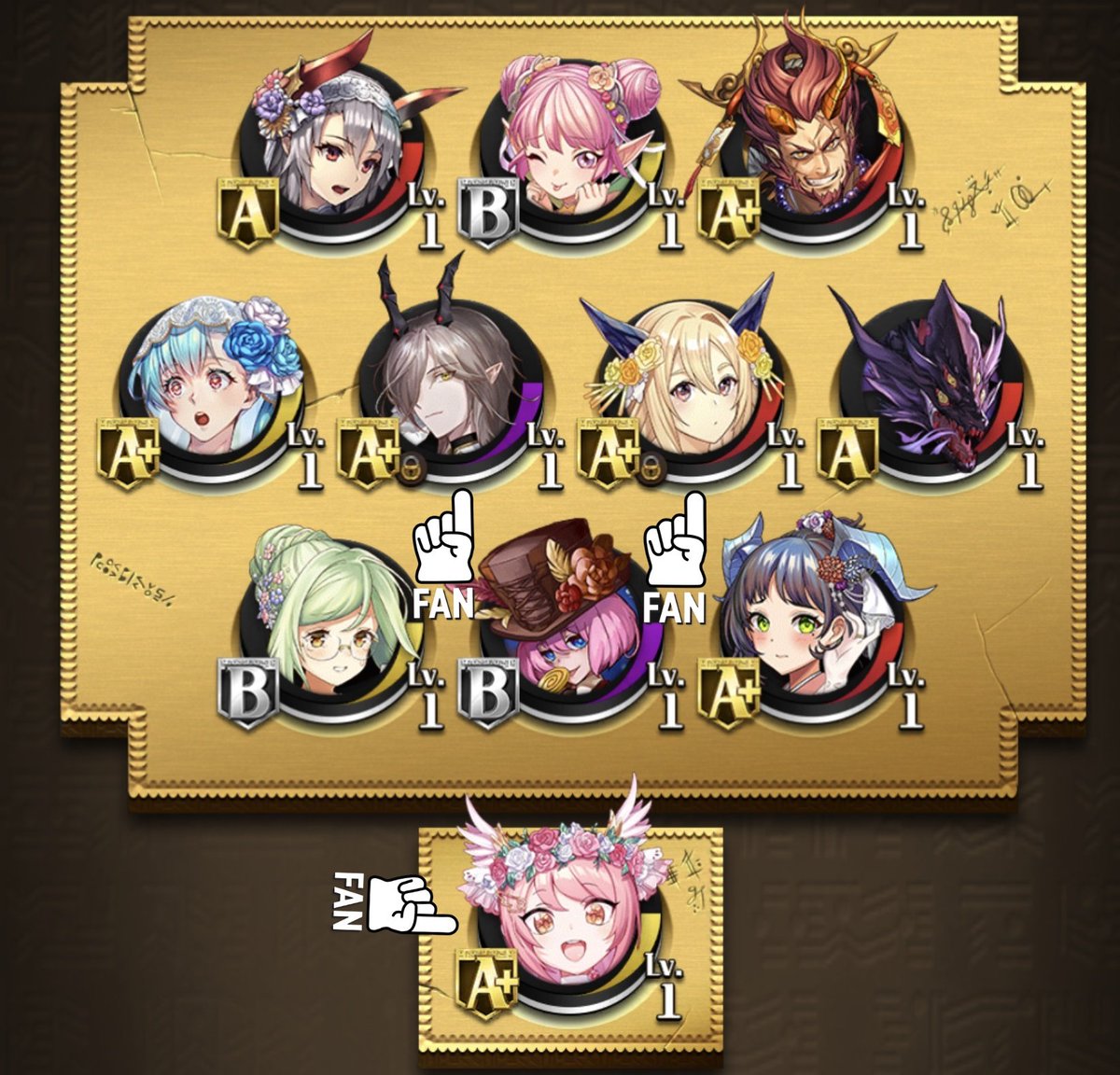 ESS_CAFE's tweet photo. ブライダルガチャ、11連で新A駒全引きできた。ヨシ。
超駒を石だけ買って我慢したことでガチャ運復活したかな。 https://t.co/yO5TYJLUB5