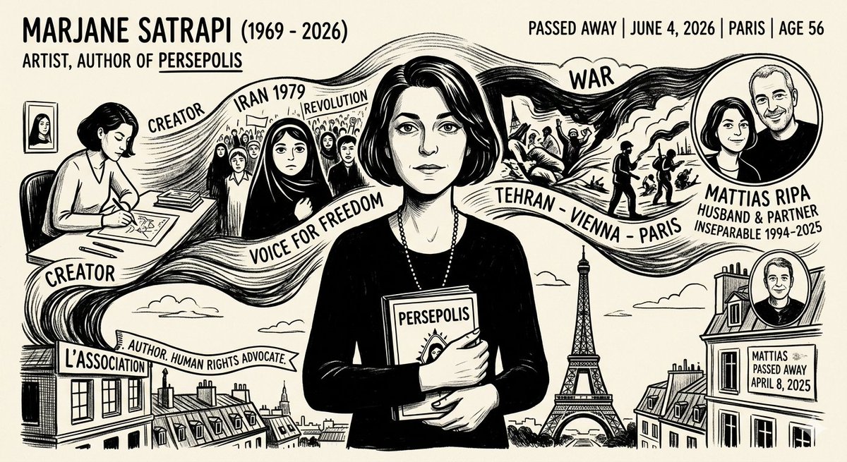 DrewBaek's tweet photo. Marjane Satrapi, creator of Persepolis, has died at 56 in Paris — "of grief" over a year after losing her husband. 431K+ searches across 13 countries via Kiolix Pulse.

https://t.co/oR0sC6iRbE

#MarjaneSatrapi #Persepolis #RIP https://t.co/dnytGQASL1