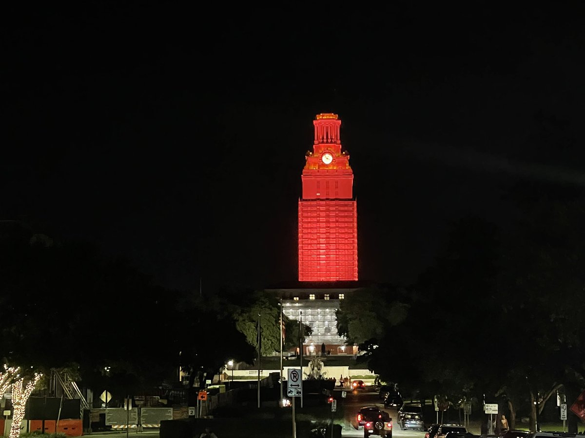CJVogel_OTF's tweet photo. The Tower is lit burnt orange tonight celebrating @TexasSoftball’s National Championship. https://t.co/tlJmT74L53