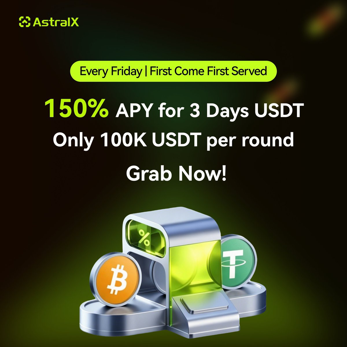 astralxcom's tweet photo. 🔥 Now on Sale! 150% APR Officially Launched!

USDT 3-Day Super High Yield Channel is Now Open.

🚀 Subscribe Now: https://t.co/B381JLtgwE
Limited Quota, First Come First Served, GO GO GO! 💨 https://t.co/rMg8Smqg5h