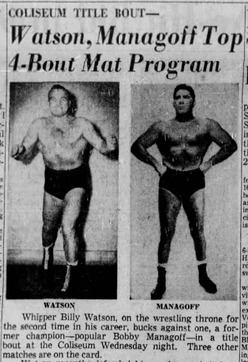 sdulaney's tweet photo. 5. Bobby Managoff (9x)
4. Ike Eakins (12x, Evansville native)
3. Joe Millich aka “The Super One” (14x)
2. Barney “Chest” Bernard (16x)
1. Stu Gibson (28x)

Whipper Billy Watson defended the NWA title 4x, Lou Thesz defended it once. https://t.co/Iu81wqS0Q1