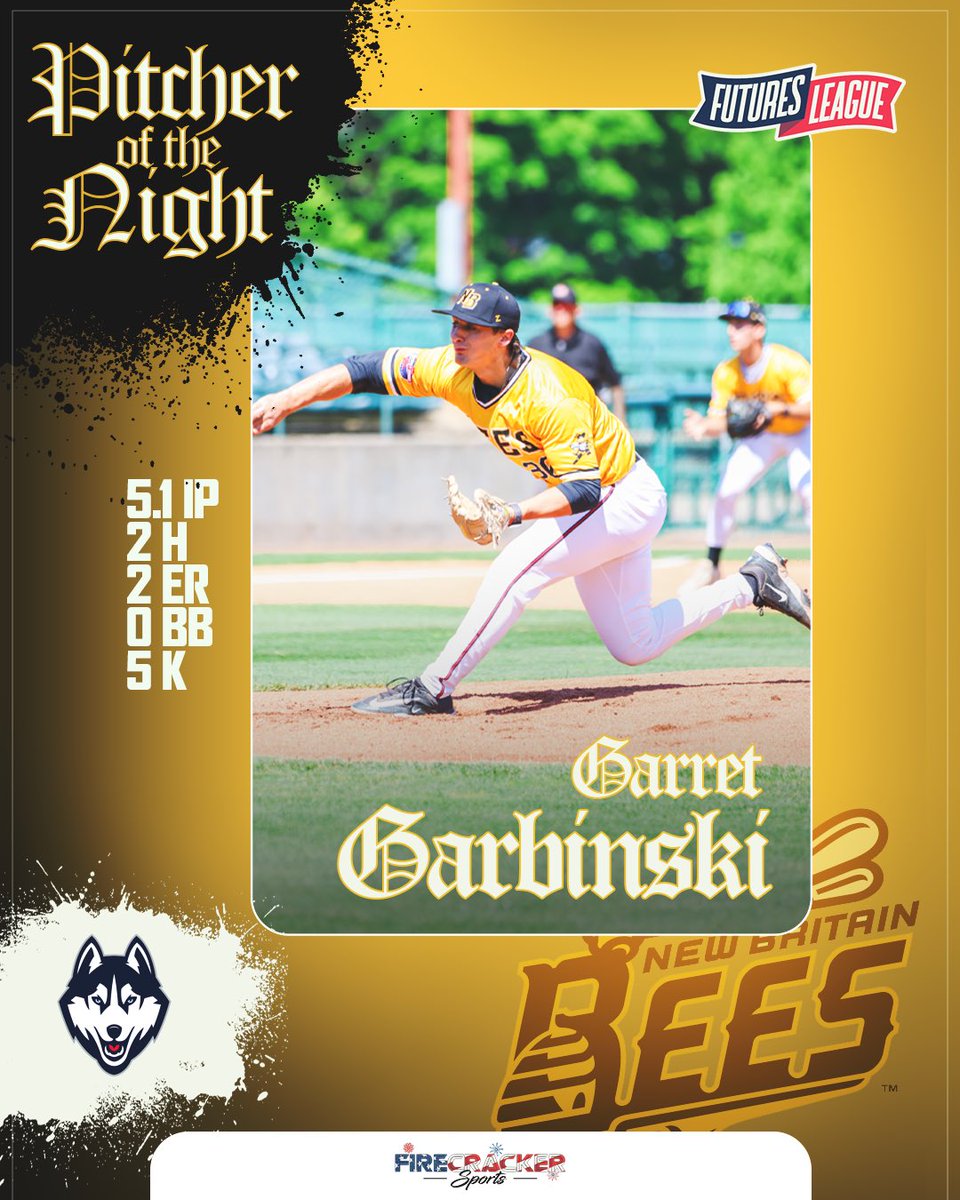 FuturesLeague's tweet photo. Two players to watch after their remarkable performances in tonight’s nailbiters!

▪️ Zephyr Player of the Night JACK FITZGERALD went off at the plate, going 4-for-5 with 2 R and 6 RBI to power the #VTLakeMonsters🐊 offense.

▪️ Firecracker Sports Pitcher of the Night GARRET GARBINSKI went 5.1 IP of no-hit baseball, followed by 5 K’s for the #Bees🐝.

#FuturesLeague