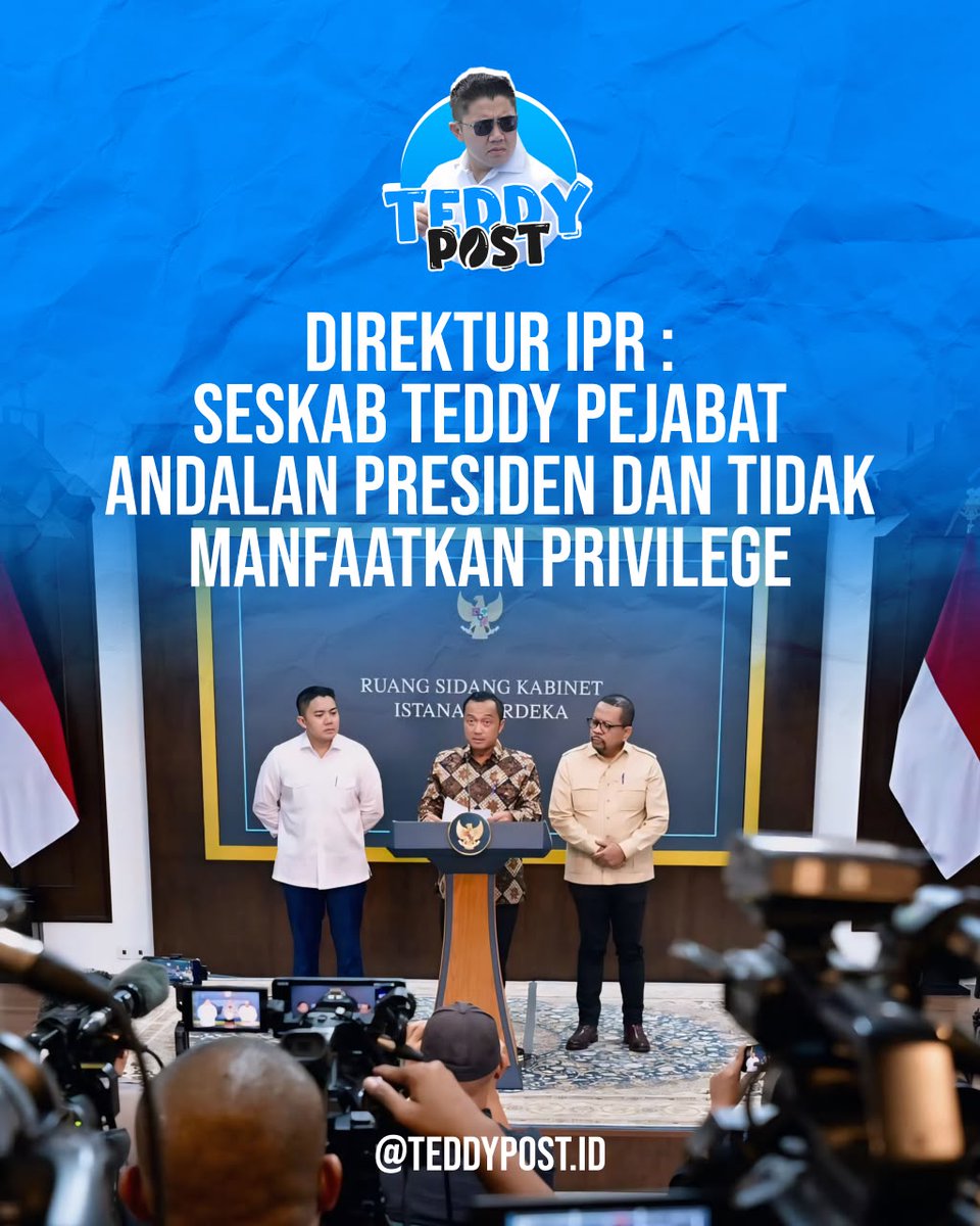 TeddyPostID's tweet photo. Direktur IPR menilai Seskab Letkol Inf Teddy Indra Wijaya sebagai pejabat andalan Presiden Prabowo yang berintegritas tinggi &amp; tidak memanfaatkan privilege jabatan untuk respons sinisme. https://t.co/8xInFOeI1y