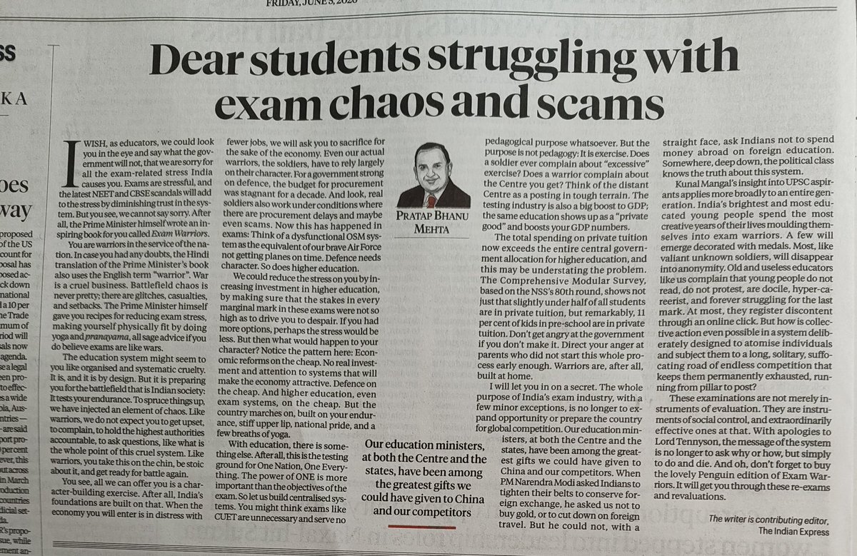 InsightbyPankaj's tweet photo. @IndianExpress what a way to cover up shortcomings of the education system, didn't expect such writeup from the editor. https://t.co/e7aIgm8QpV