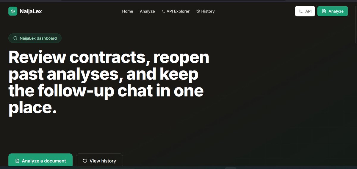 henrytech874's tweet photo. NaijaLex Wk.2 update 🚀Frontend is live. Built an extension too: analyze any contract directly from your browser without leaving the page. 📷 chat in Lagos Pidgin 📷running on @quikdb_onlineLive: http://naijalex.quikdb.netLet's go. #BuildQuik #buildinpublic https://t.co/90L4kcXezG