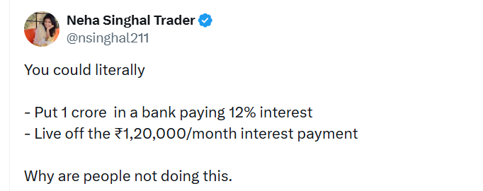 invest_mutual's tweet photo. Sigh!!
I wish she named the bank paying 12% on FDs. 
And see the Math! https://t.co/B0ZIgILzUo