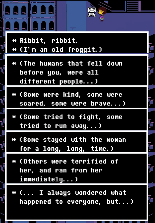 TemmieOrSmth99's tweet photo. As a fan of the fallen humans im still not over the crumbs this fucking FROGGIT of all people gave us from the 10th anniversary stream

like it kinda just hits hard considering nobody went to the coffin area of new home at all and it just surprises you even more this way https://t.co/d2I01Go53Q