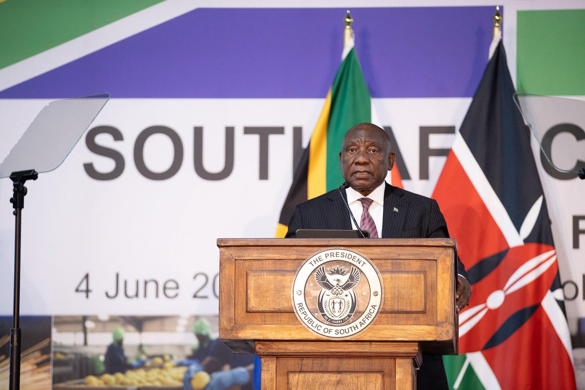 Kenya_Pretoria's tweet photo. As part of the State Visit, H.E. President William Ruto and H.E. Cyril Ramaphosa participated in the Kenya–South Africa Business Forum, which brought together business leaders, investors and policymakers from both countries.

The Forum served as a platform to strengthen trade and investment ties, expand market access and explore new avenues for economic cooperation. 

The two leaders underscored the strategic importance of deepening economic relations between Kenya and South Africa, noting that, as two of Africa’s leading economies, enhanced collaboration would unlock greater opportunities for growth, innovation, industrialisation and shared prosperity across the continent.