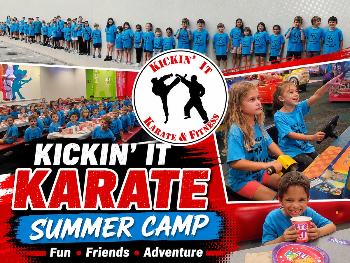 Kickinit_Karate's tweet photo. Kickin’ It Karate Summer Camp is all about fun, friends, adventure, and unforgettable memories! From karate to field trips and summer smiles, our campers are making every day count. 🥋☀️ #KickinItKarate #SummerCamp #BradentonKids https://t.co/s5PEkPSnpa
