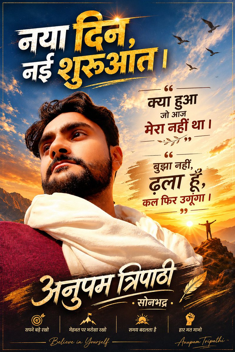 Anupam_Tri4bjp's tweet photo. नया दिन, नई शुरुआत । क्या हुआ जो आज मेरा नहीं था ।
"बुझा नहीं, ढला हूँ, कल फिर उगूँगा ।" https://t.co/wMVMslz4E0