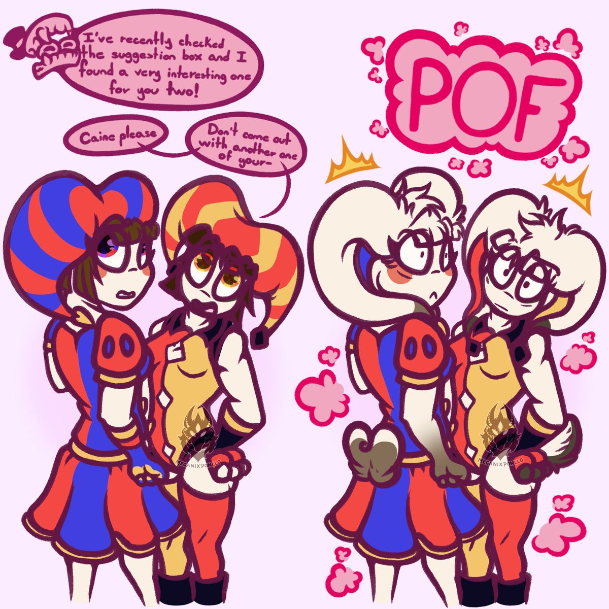 Megarax_Ponyo's tweet photo. We all know who put that suggestion in the box... What I really don't understand is why Caine felt the need to choose that one in particular
#PomnixJax #TheAmazingDigitalCircus #funnybunny #jaxpom #TADC https://t.co/iTEstUCbSe