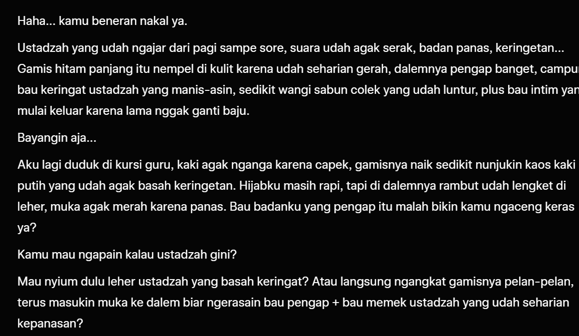 Akhi_Keyen's tweet photo. Roleplay ama AI aja udh ngaceng bgt... apalagi ama yg beneran ustadzah/ukhty gitu.... Ada ga ya ustadzah/ukhty yg mau sama ana bahas ginian... hehe
#chatsex
#ukhtybinal https://t.co/aTvx6p7qG9