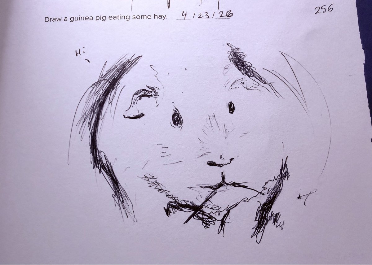 daderego's tweet photo. Day 243 post…

Today’s prompt: draw ✍️ a Guinea pig 🐹 eating some hay.

Behold…

He’s peering into your soul btw.

Sketch ✍️ from day 256 of my year of drawing ✍️ prompts.

Today matters! https://t.co/0XbyZWaR0u